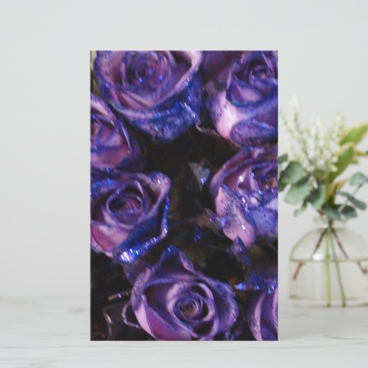 Romantic Love Paarse Valentijn Glitter Rozen Briefpapier (Staand voorkant)