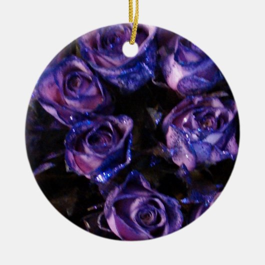 Romantic Love Paarse Valentijn Glitter Rozen Keramisch Ornament (Voorkant)