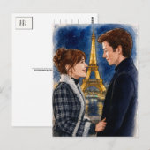 Romantic Love Paris Man Woman Watercolor Postcard Briefkaart (Voorkant / Achterkant)