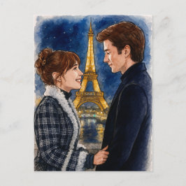 Romantic Love Paris Man Woman Watercolor Postcard Briefkaart