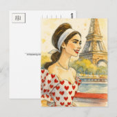 Romantic Love Paris Man Woman Watercolor Postcard Briefkaart (Voorkant / Achterkant)