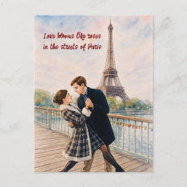 Romantic Love Paris Man Woman Watercolor Postcard Briefkaart
