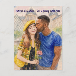 Romantic Love Paris Man Woman Watercolor Postcard Briefkaart