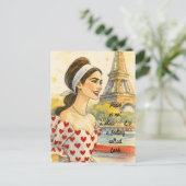 Romantic Love Paris Man Woman Watercolor Postcard Briefkaart (Staand voorkant)
