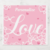 Romantic Love Pink Hearts Personalized Sparkling Wijnetiket (Enkel label)