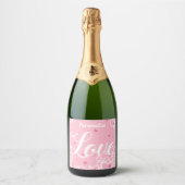 Romantic Love Pink Hearts Personalized Sparkling Wijnetiket (Voorkant)