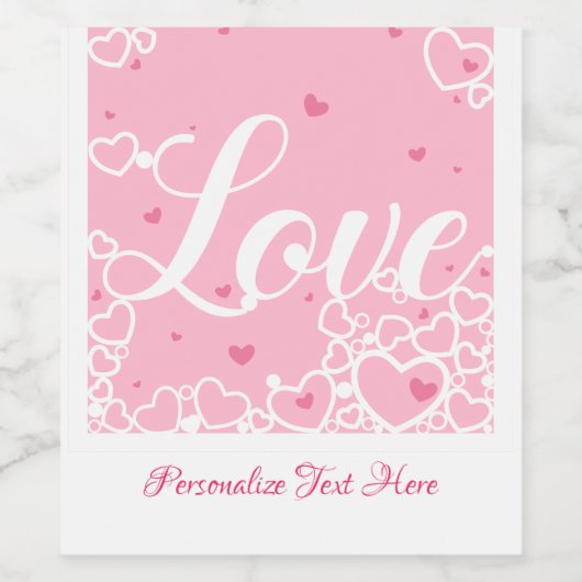 Romantic Love Pink Hearts Personalized Wijn Etiket (Enkel label)