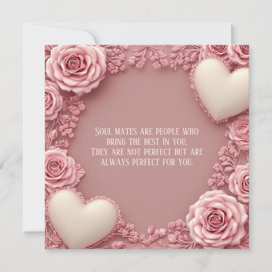 Romantic Love Quote Soulmates Pastel Roses Hearts  (Voorkant)