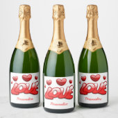 Romantic Love Red Hearts Personalized Sparkling Wijnetiket (Flessen)