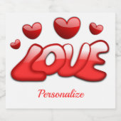 Romantic Love Red Hearts Personalized Sparkling Wijnetiket (Enkel label)