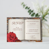 Romantic Love Story Book Wedding RSVP Card Kaart (Staand voorkant)