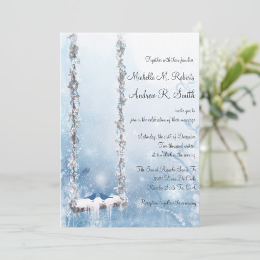Romantic Love Swing Winter Wonderland Weddenschap Kaart (Staand voorkant)