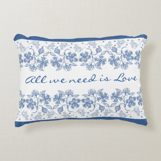 Romantic Love Text Indigo Blue Floral Border Decoratief Kussen