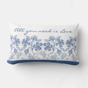 Romantic Love Text Indigo Blue Floral Border Kussen