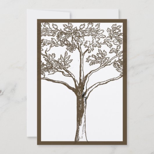 Romantic Love Tree Initialen in Trunk Weddenschap Kaart (Voorkant)