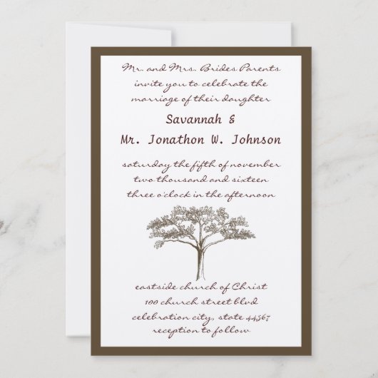 Romantic Love Tree Initialen in Trunk Weddenschap Kaart (Achterkant)