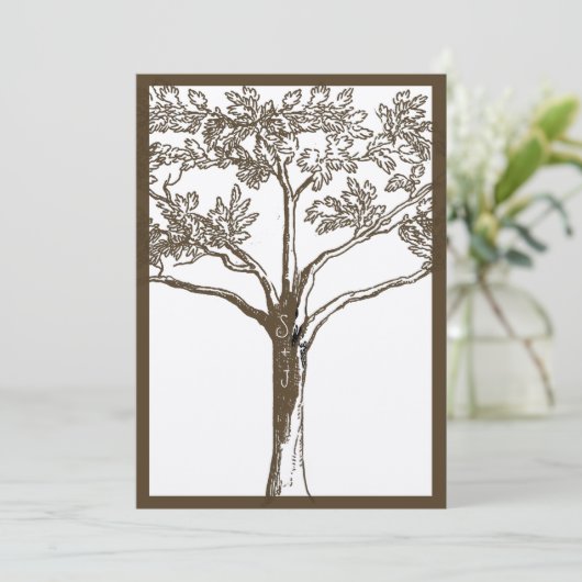 Romantic Love Tree Initialen in Trunk Weddenschap Kaart (Staand voorkant)