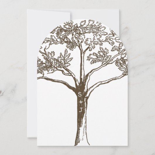 Romantic Love Tree Initialen in Trunk Weddenschap Kaart (Achterkant)