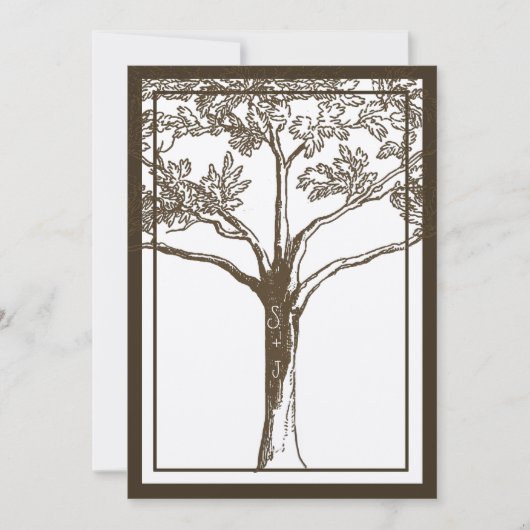 Romantic Love Tree Initialen in Trunk Weddenschap Kaart (Voorkant)