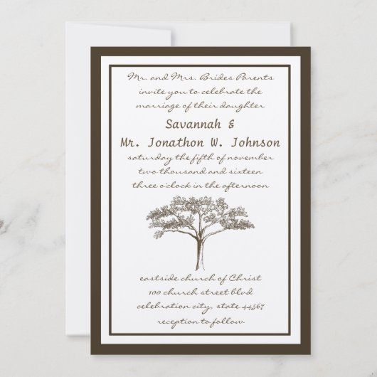 Romantic Love Tree Initialen in Trunk Weddenschap Kaart (Achterkant)