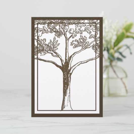 Romantic Love Tree Initialen in Trunk Weddenschap Kaart (Staand voorkant)