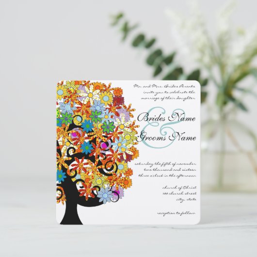 Romantic Love Tree Weddenschap Kaart (Staand voorkant)