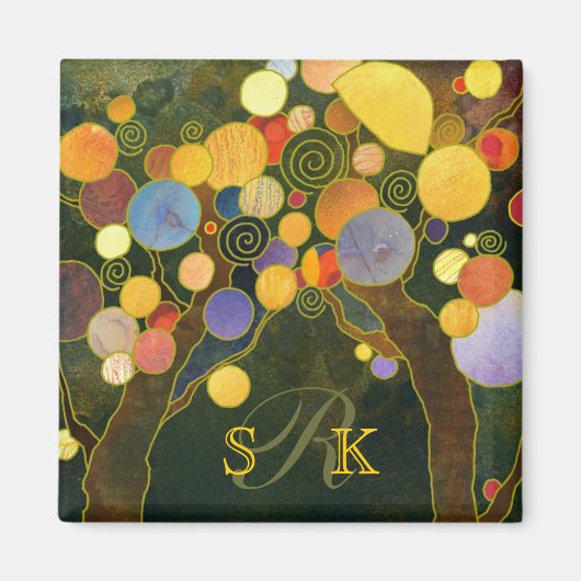 Romantic Love Trees Monogram Wedding Magneet (Voorkant)