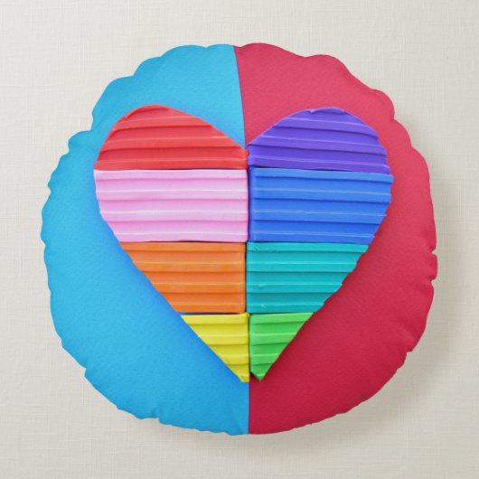 Romantic Love Twin Rainbow Hearts Rond Kussen (Voorkant)
