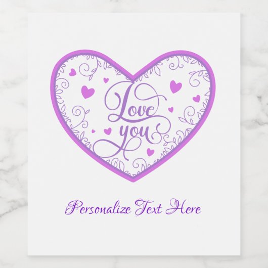 Romantic Love You Lavender Heart Personalized Wijn Etiket (Enkel label)