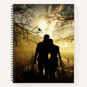 Romantic Lovers Silhouette op Sunset Notitieboek