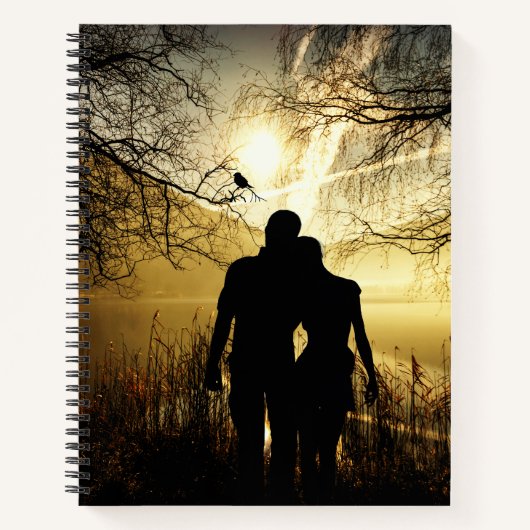 Romantic Lovers Silhouette op Sunset Notitieboek (Voorkant)