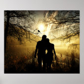 Romantic Lovers Silhouette op Sunset Poster (Voorkant)