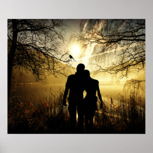 Romantic Lovers Silhouette op Sunset Poster