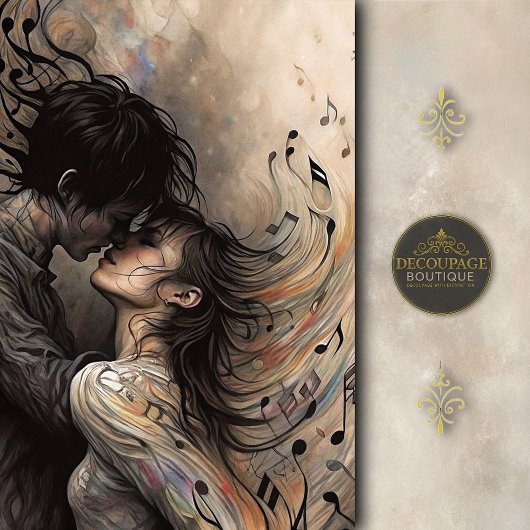 Romantic Lovers with Flowing Music Decoupage Tissuepapier