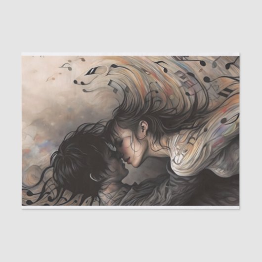 Romantic Lovers with Flowing Music Decoupage Tissuepapier (Voorkant)