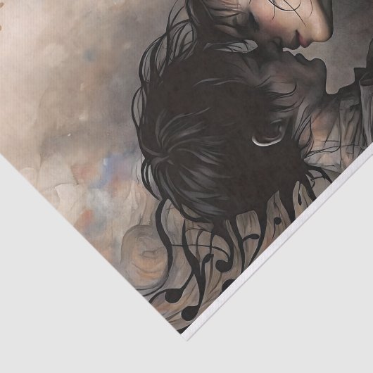 Romantic Lovers with Flowing Music Decoupage Tissuepapier (Detail)