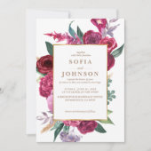 Romantic Luxe Red Maroon Watercolor Floral Wedding Kaart (Voorkant)