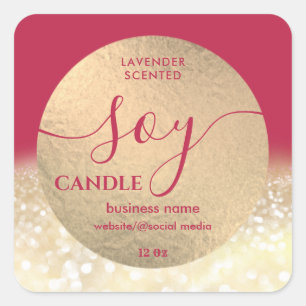 Romantic luxe script soy candle viva magenta vierkante sticker