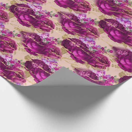 Romantic Magenta-Rozen met Gold Writing op Perzand Cadeaupapier (Hoek)