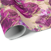 Romantic Magenta-Rozen met Gold Writing op Perzand Cadeaupapier (Rol Hoek)
