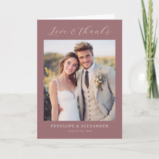 Romantic Maroon Classic Photo Bedankkaart (Voorkant)