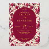 Romantic Maroon Floral Folie Uitnodiging (Voorkant)