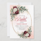 Romantic Maroon Floral Gold Bridal Shower Card Kaart (Voorkant)