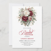 Romantic Maroon & Gold Bridal Shower Invitation Kaart (Voorkant)