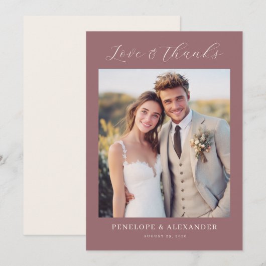 Romantic Maroon Minimalist Photo Bedankkaart (Voorkant / Achterkant)