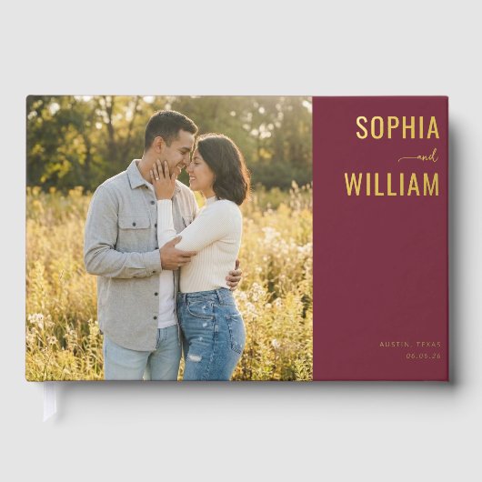 Romantic Maroon Modern Photo Gastenboek (Voorkant)