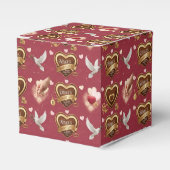Romantic Maroon Pattern Doves Hearts Emblem Bedankdoosjes (Voorkant Zijde)