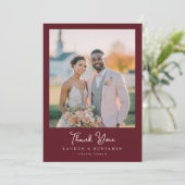 Romantic Maroon Wedding Photo Bedankkaart (Staand voorkant)