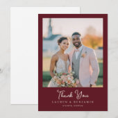 Romantic Maroon Wedding Photo Bedankkaart (Voorkant / Achterkant)