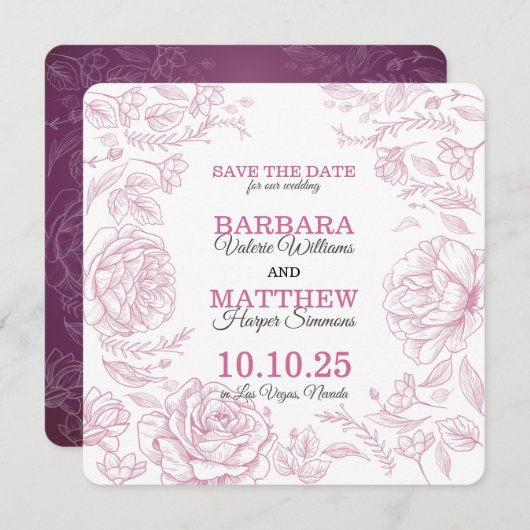 Romantic Maroon & White sla de datumkaart op Save The Date (Voorkant / Achterkant)
